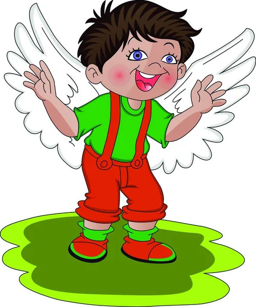 Vektor Illustration Des Glücklichen Kleinen Jungen Mit Seinen Flügeln — Stockvektor