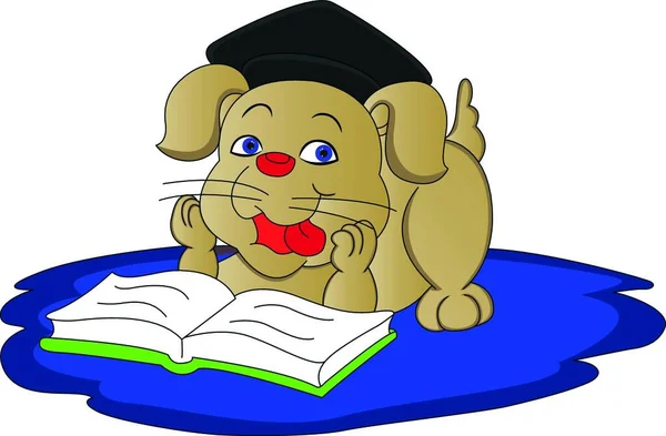 Ilustración Vectorial Perro Mascota Leyendo Libro — Vector de stock
