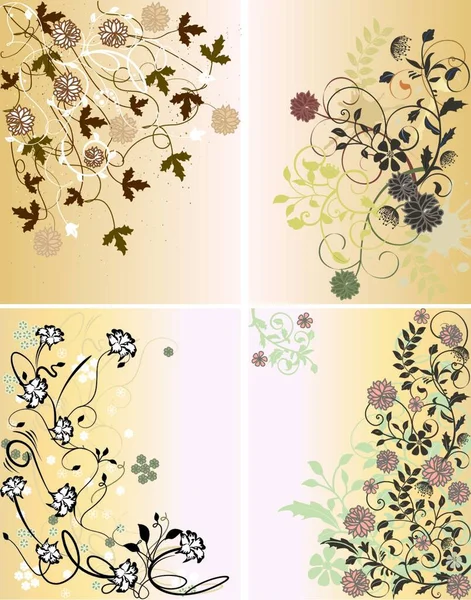 Set Quattro Illustrazioni Con Fiori Primaverili — Vettoriale Stock