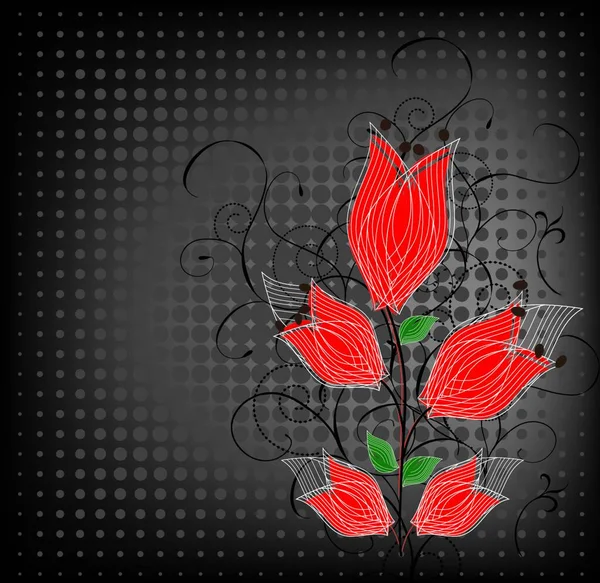 Tło Grunge Czerwonymi Kwiatami — Wektor stockowy