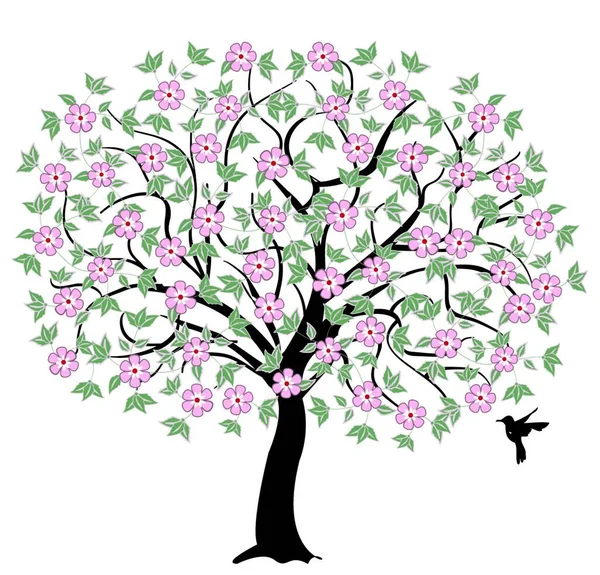 Albero Con Fiori Rosa Simbolo Della Natura — Vettoriale Stock