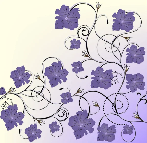 Cartão Convite Vintage Com Design Floral Flores Roxas Ilustração Vetorial — Vetor de Stock