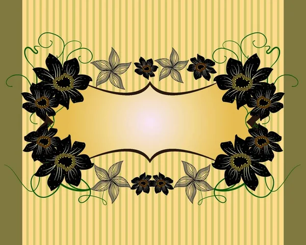 Вінтажні Запрошення Листівки Елегантним Ретро Квітковим Дизайном Чорні Квіти Сірому — стоковий вектор