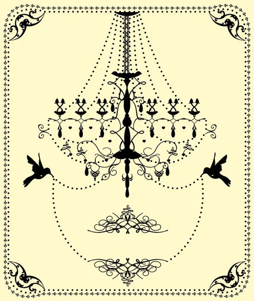 노란색으로 디자인의 빈티지 초대장 샹들리에 일러스트 — 스톡 벡터