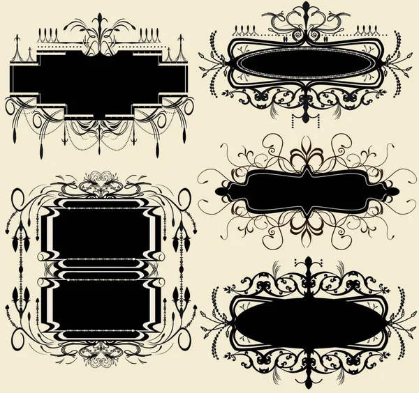 复古的标签与华丽典雅的抽象花卉设计 黑色的灰色 矢量插图 — 图库矢量图片
