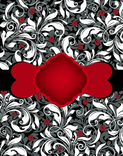 Zarif Soyut Çiçek Desenli Gri Siyah Üzerine Kırmızı Beyaz Kurdeleli — Stok Vektör