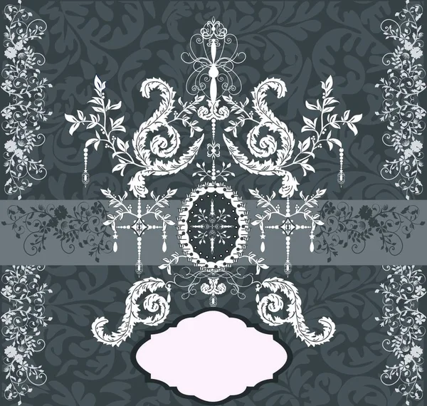 Vintage Invitation Card Ornate Elegant Abstract Floral Design White Gray — Stock Vector