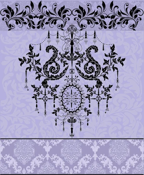 复古邀请卡与华丽典雅的抽象花卉设计 黑色的紫色 矢量插图 — 图库矢量图片