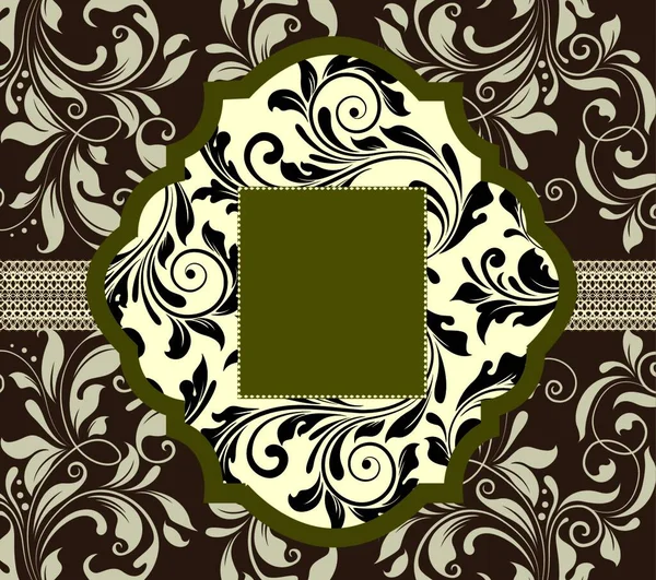 Carte Invitation Vintage Ornée Élégant Motif Floral Abstrait Vert Olive — Image vectorielle