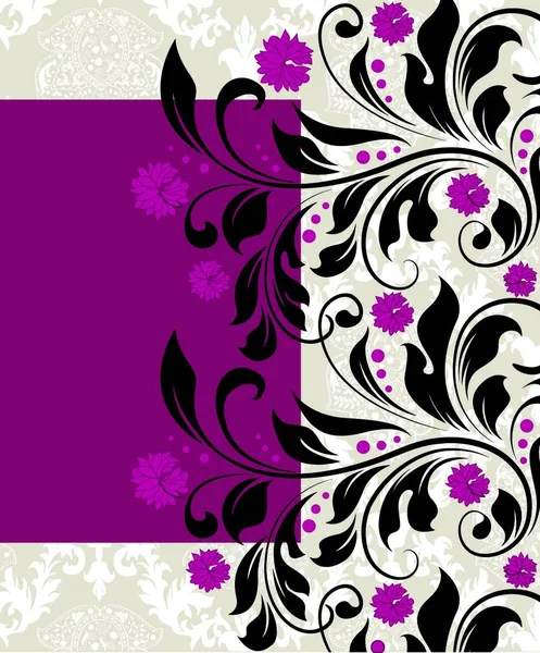 華やかなエレガントな抽象的な花のデザインのヴィンテージ招待カード 灰色のフクシアピンクと黒の花 ベクターイラスト — ストックベクタ