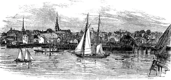 Newburyport Massachusetts Usa Ilustracja Grawerowana Stylu Vintage Encyklopedia Troussetowa 1886 — Wektor stockowy