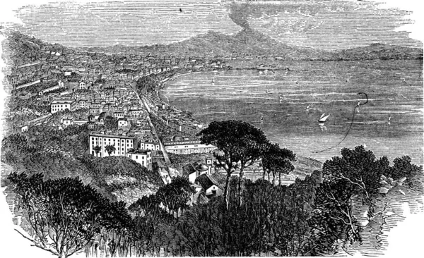 Neapel Kampanien Italien Årgång Graverad Illustration Trousset Encyklopedi 1886 1891 — Stock vektor