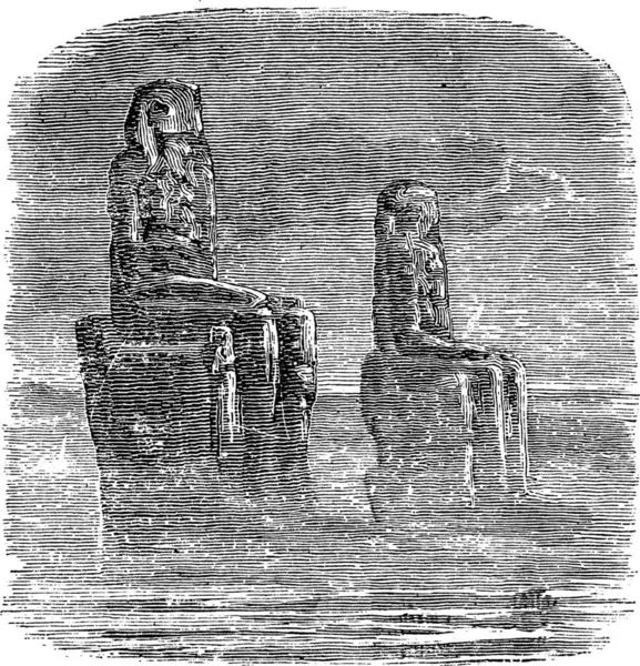 Statue Von Memnon Ägypten Alte Gestochene Illustration Trousset Lexikon 1886 — Stockvektor