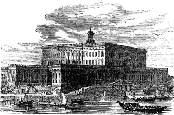 Palácio Estocolmo Stadsholmen Suécia Durante Década 1890 Gravura Vintage Ilustração —  Vetores de Stock