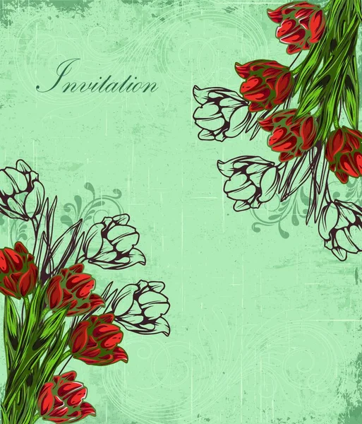 Vintage Einladungskarte Mit Kunstvollen Eleganten Retro Abstrakten Floralen Mustern Roten — Stockvektor