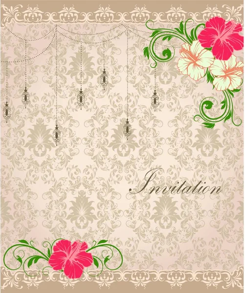 Vintage Uitnodigingskaart Met Sierlijke Elegante Retro Abstract Floral Design Rode — Stockvector