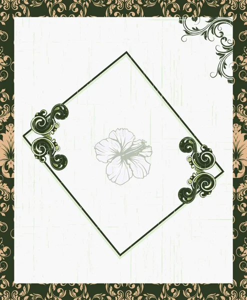 Vintage Einladungskarte Mit Aufwendig Elegantem Retro Abstrakten Blumenmuster Dunkelgrünen Und — Stockvektor
