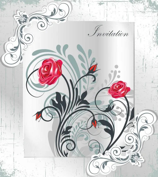 Vintage Einladungskarte Mit Aufwendig Elegantem Retro Abstrakten Blumenmuster Roten Und — Stockvektor