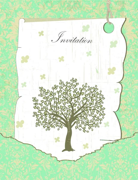 Carte Invitation Vintage Avec Motif Floral Rétro Élégant Décoré Feuilles — Image vectorielle