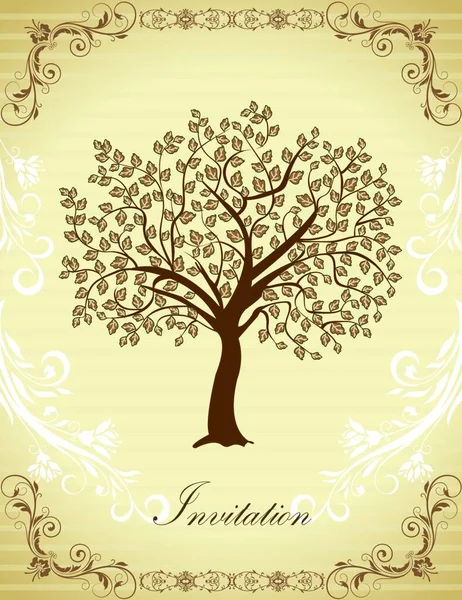 Tarjeta Invitación Vintage Con Adornado Elegante Diseño Árbol Floral Abstracto — Vector de stock