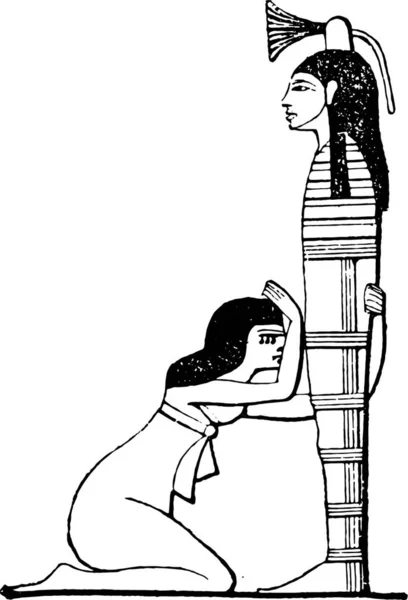 Вдова Перед Мумией Мужа Винтажные Гравированные Иллюстрации — стоковый вектор