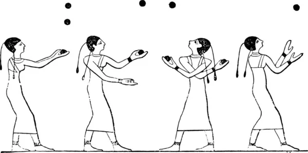 Míčové Hry Egyptě Vintage Ryté Ilustrace — Stockový vektor