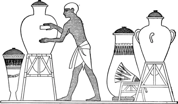 이집트는 꽃병을 마무리 빈티지 새겨진 — 스톡 벡터