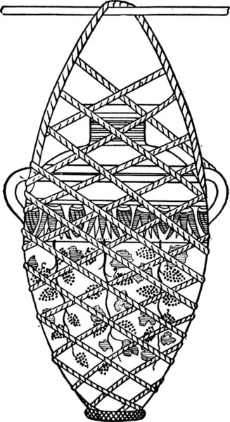Vase Suspended Net Vintage Engraved Illustration — Stock Vector