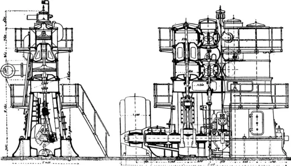 マシンのドローネ 非常に高速でベルヴィル ヴィンテージには 図が刻まれています 産業百科事典 1875 — ストックベクタ