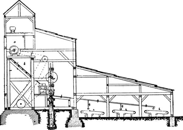 Stempelfräserei Mit Sortieranlage Für Reste Gravierte Illustration Industrieenzyklopädie Lami 1875 — Stockvektor