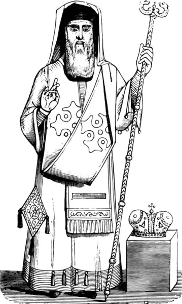 Obispo Traje Eclesiástico Grecia Ilustración Grabada Vintage Magasin Pittoresque 1844 — Vector de stock