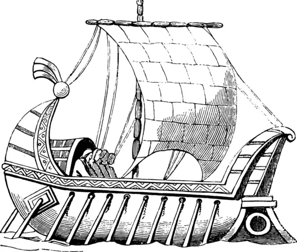 在皇家图书馆的手稿之后 船法郎被刻上了古老的图解 Magasin Pittoresque 1844 — 图库矢量图片