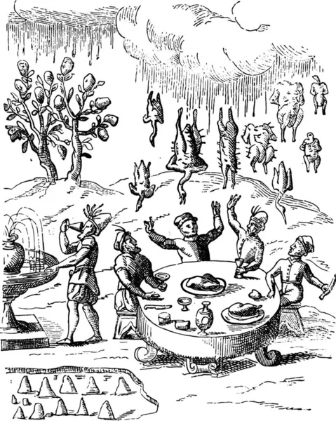 Pączki Drzew Deszczowy Rotis Malezja Fontanny Cukrowe Wzgórza Grawerowana Ilustracja — Wektor stockowy