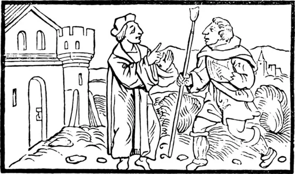 Facsimile Una Xilografia Dell Edizione Del 1564 Illustrazione Incisa Epoca — Vettoriale Stock
