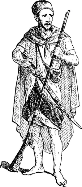 Kabyle Représenté Portant Long Fusil Une Épée Illustration Gravée Vintage — Image vectorielle