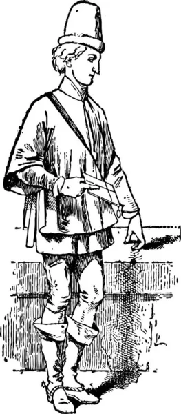 Journade 复古刻图期间由男子穿的服装 单词和事 Larive 和弗洛瑞 1895年的字典 — 图库矢量图片