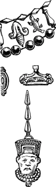 古代亚述珠宝和耳环 发现在尼微在伊拉克 保存在卢浮宫博物馆 从美术书籍 复古雕刻 1880 — 图库矢量图片