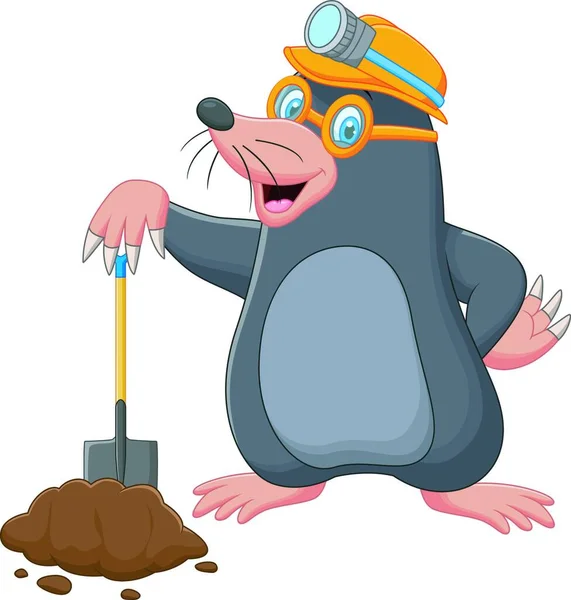 Cartoon Mole Holding Shovel — Stock Vector