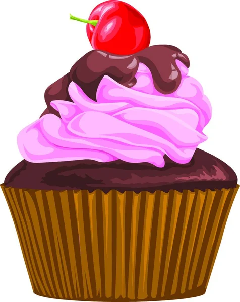Illustrazione Cupcake Con Crema Rosa — Vettoriale Stock