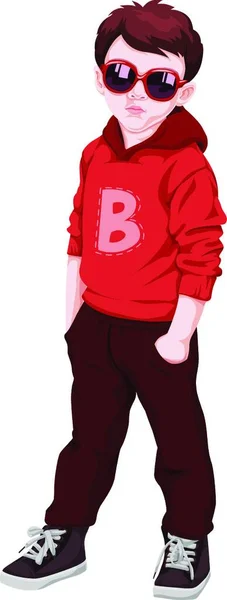 Ilustración Niño Vestido Rojo Con Una Bolsa Jugador Hockey — Vector de stock