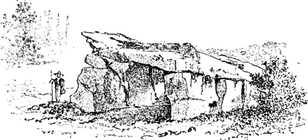 Dolmen Breton Från Den Tidiga Tiden Polerad Sten Vintage Graverad — Stock vektor