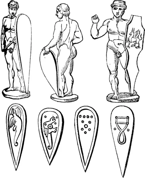 Normannische Schilde Und Sizilianische Bronzen Alte Gravierte Illustration Bunte Geschichte — Stockvektor