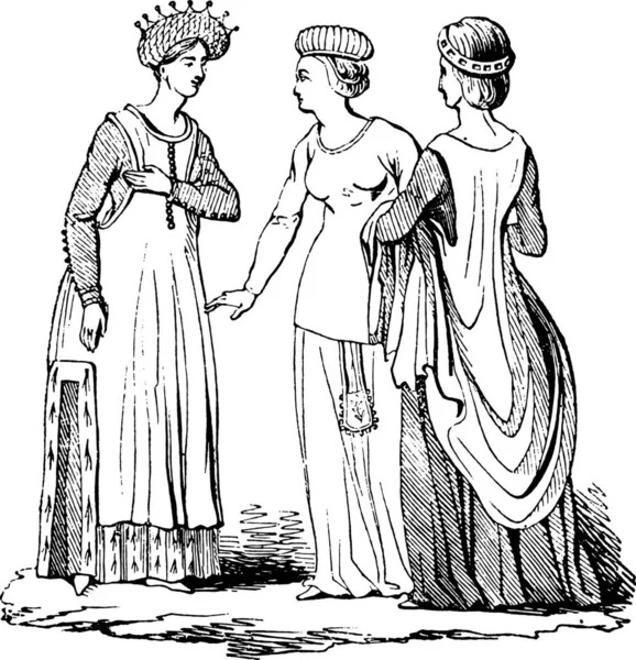 Kostum Wanita Bawah Richard Ilustrasi Kuno Sejarah Inggris Berwarna 1837 - Stok Vektor