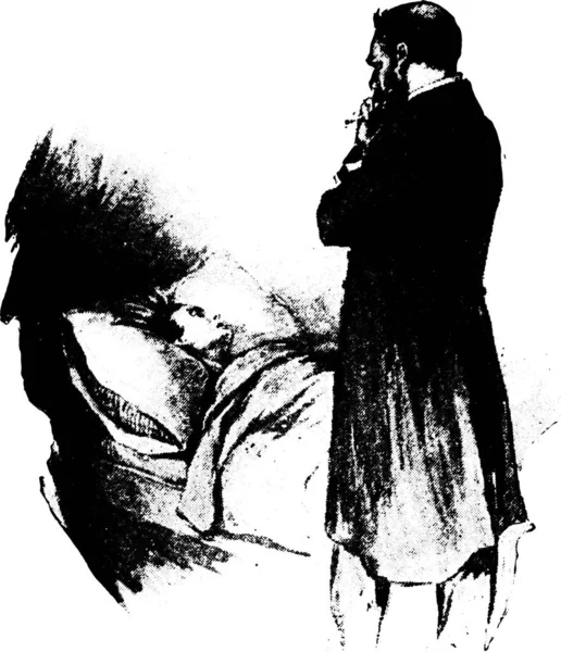 Lekarz Przy Łóżku Chorego Vintage Ryte Ilustracji — Wektor stockowy