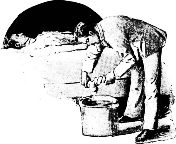 Fomentation Wringing Second Cloth Boiling Water Burning Hands Vintage Engraved — Stock Vector