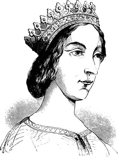 Портрет Жанны Лаваль Второй Жены Короля Рене Рисунок Ручке Века — стоковый вектор