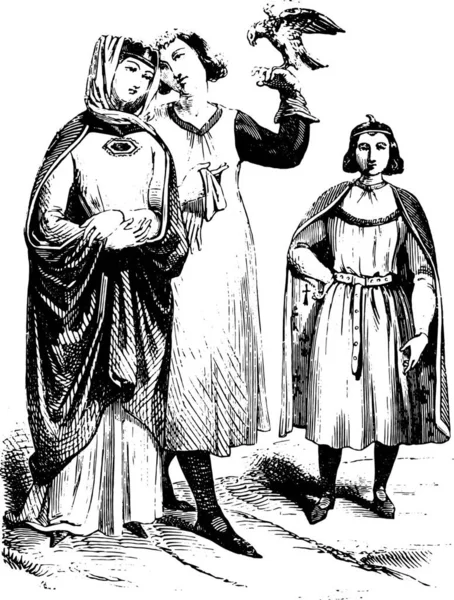 Seigneurs Princesse Époque Saint Louis Illustration Gravée Vintage Magasin Pittoresque — Image vectorielle