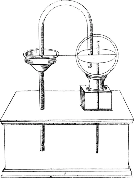 测定水的空气上升的仪器 复古刻插图 Magasin Pittoresque 1847 — 图库矢量图片