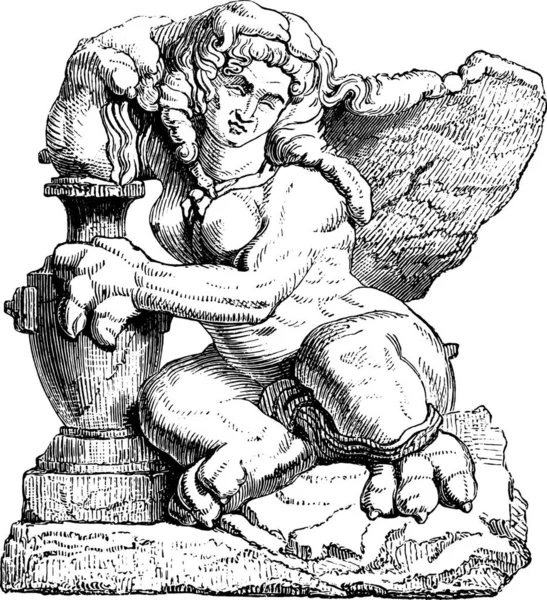 Sfinx Marmor Finns Delos Vintage Graverad Illustration Magasin Pittoresque 1855 — Stock vektor