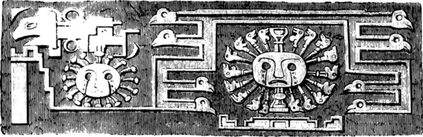 Tiahuanaco ペルー ヴィンテージ彫刻イラストのモノリシックなゲートの詳細 マガサン ピットレスク1858 — ストックベクタ